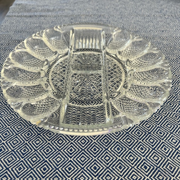 Deviled Egg & Relish Plate, 11" Crystal Platter Vintage Diamond Shape Cut Party - Picture 8 of 16